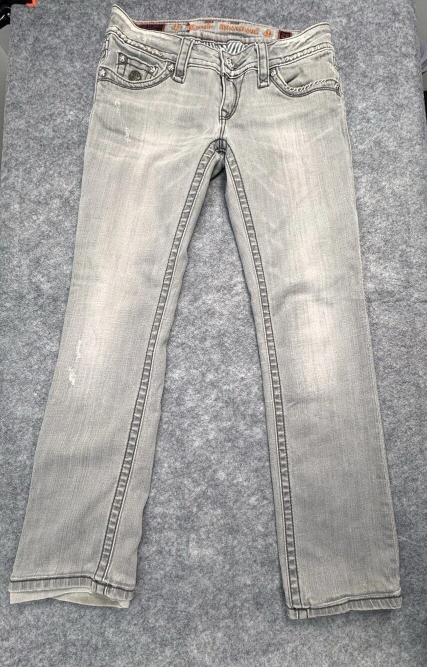 Rock Revival Celine Straight Jeans Gray Wash Embellished Size 29 RRJ8146-S